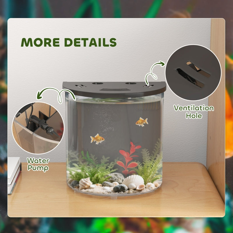 3L Small Fish Tank, Filter System LED Light for Betta Goldfish Shrimp, Black