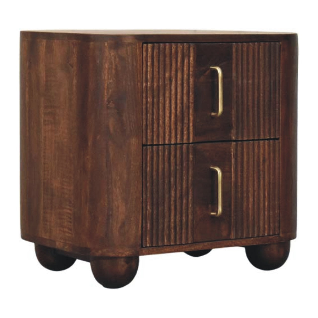 Solid Wood Marlowe Fluted Nightstand, 2 Drawers, Dark Brown