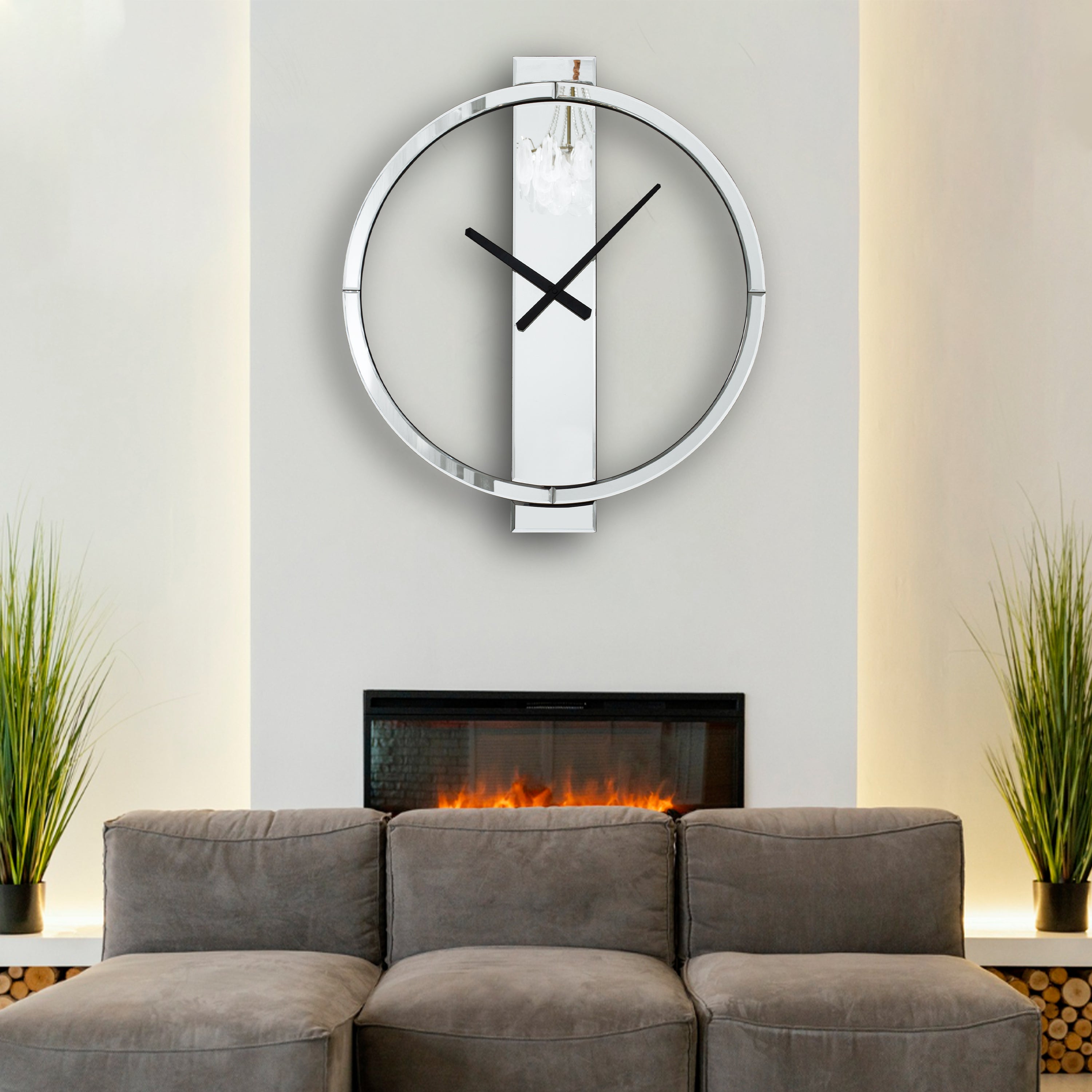Modern Wall Clock Large Decorative 23" Mirror Glass Finish