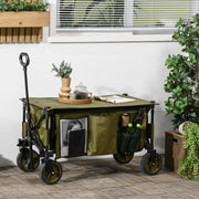 beach cart, foldable transport with 4 wheels, removable cover, height-adjustable handle, tilting tray, 5 storage bags, green