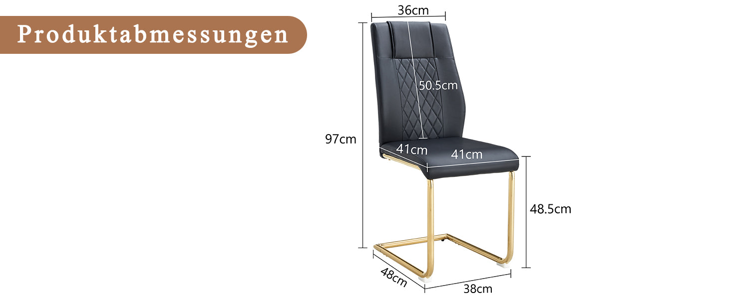Scandinavian Dining Chairs, Mesh Backrest, Gold Metal Legs, Black PU Leather