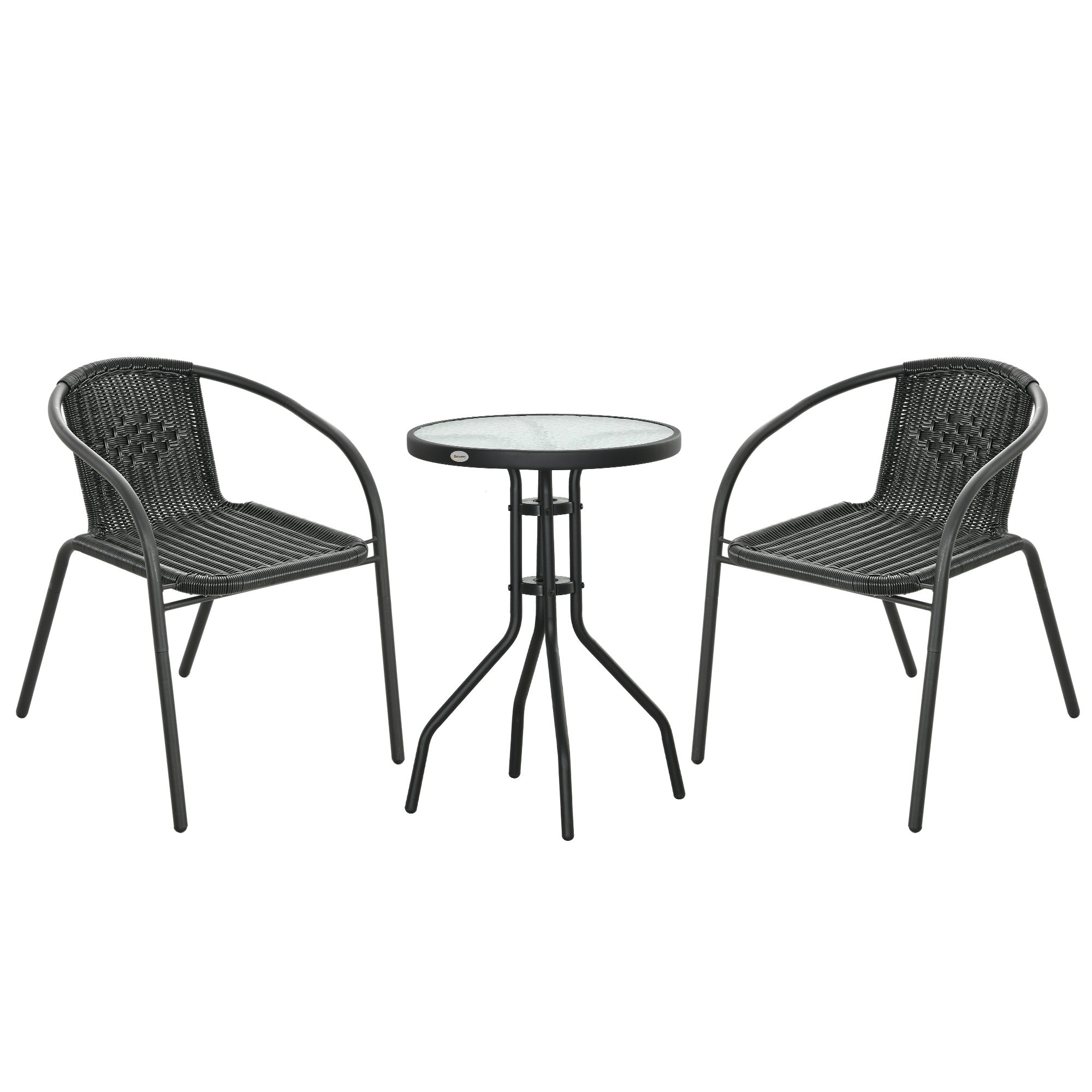 3 Pieces Bistro Set, Rattan Conversation Furniture, Black