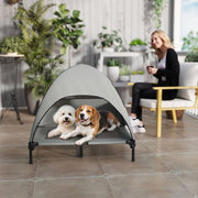 Outdoor Dog Bed, Raised with Roof, Light Grey