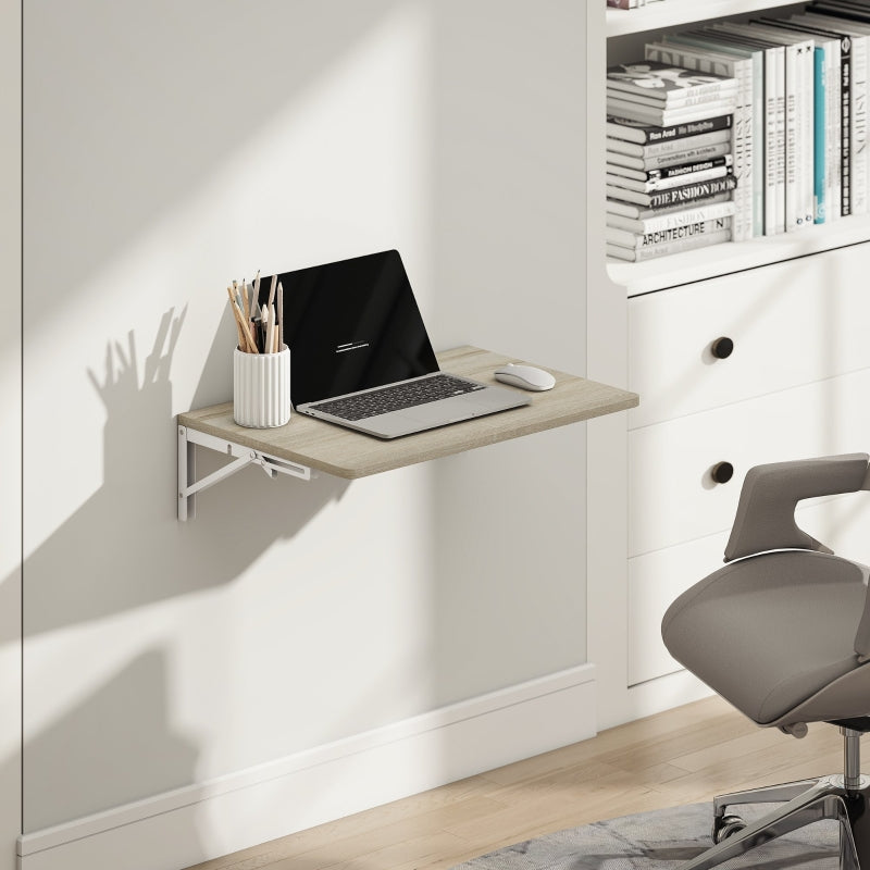 Wall-Mounted Folding Table 60x40cm Space-Saving Floating Desk Oak