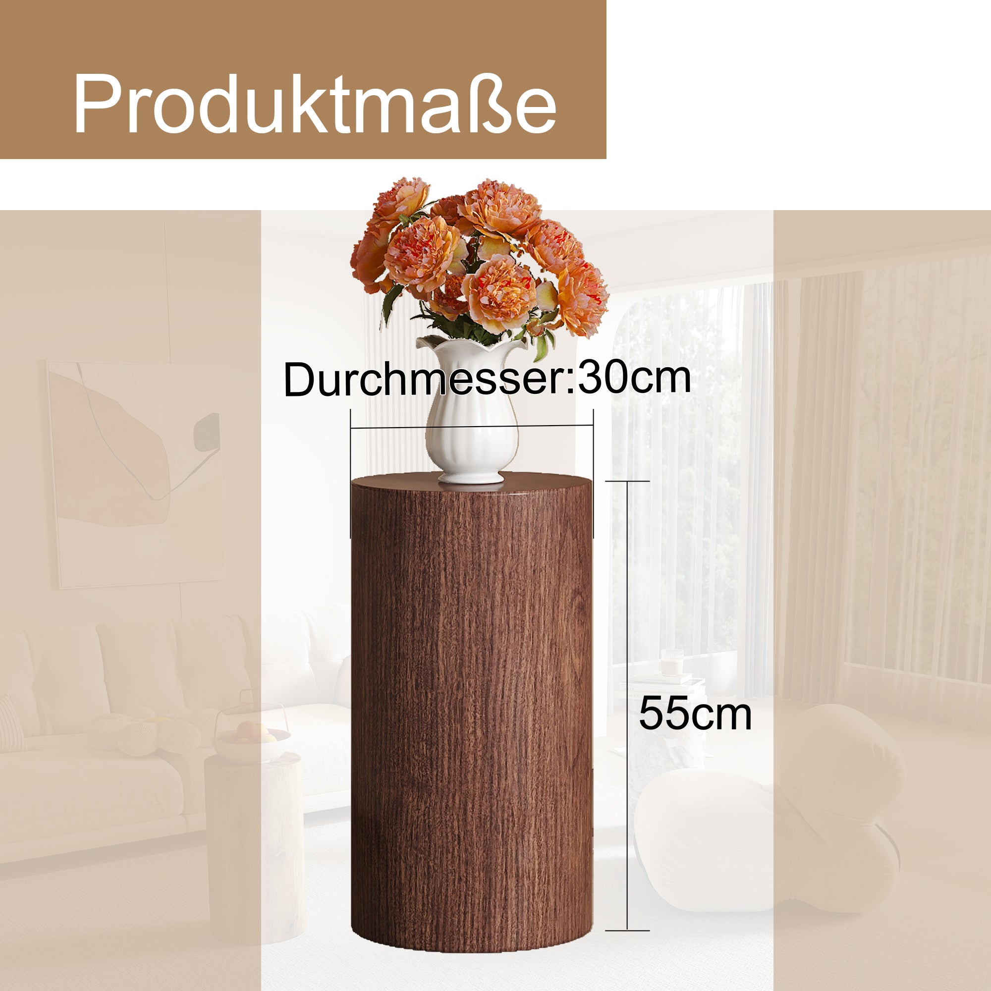 Coffee Table Round Minimalist Design MDF - Walnut