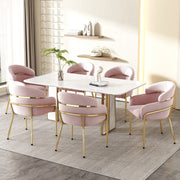 Dining Chair, Single Light Luxury Leisure with Four Metal Legs, Pink Velvet
