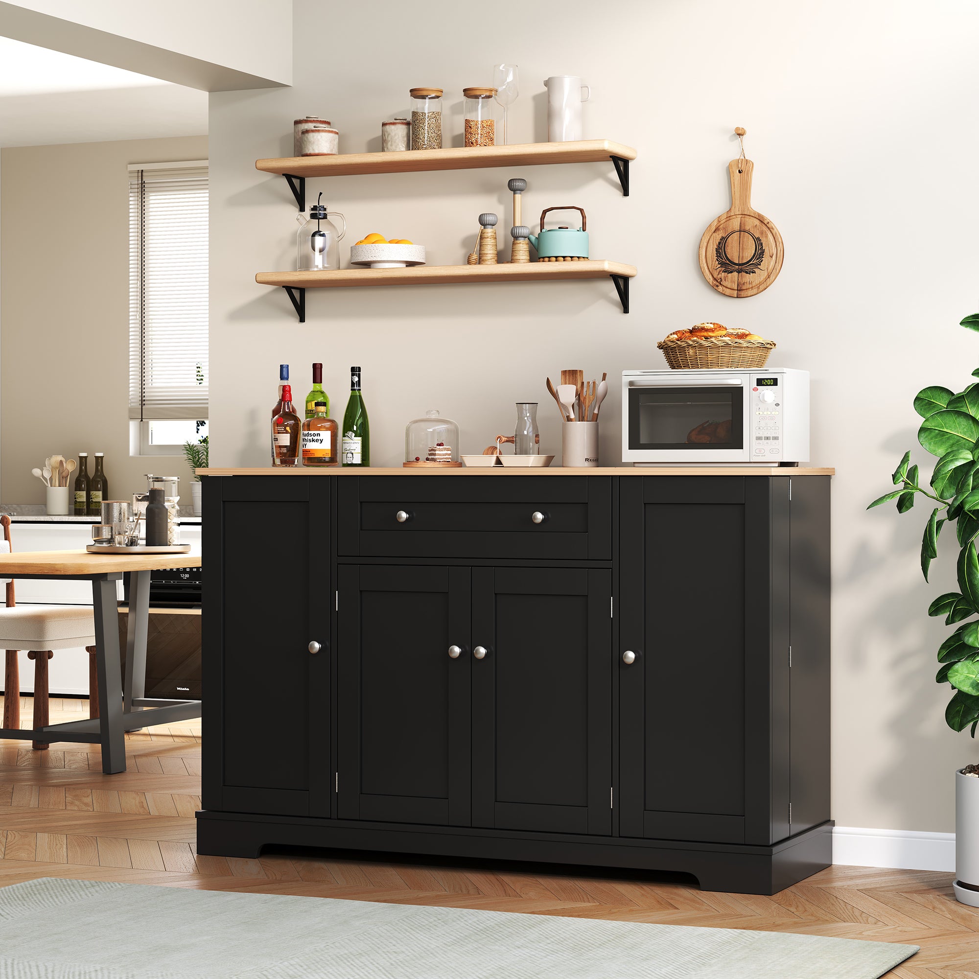 Multifunctional Buffet 138cm with Drawer & Adjustable Shelves