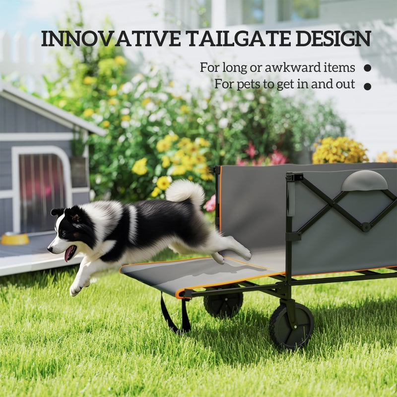 Folding Wagon 160L 100kg Heavy Duty with Tailgate, Grey and Orange