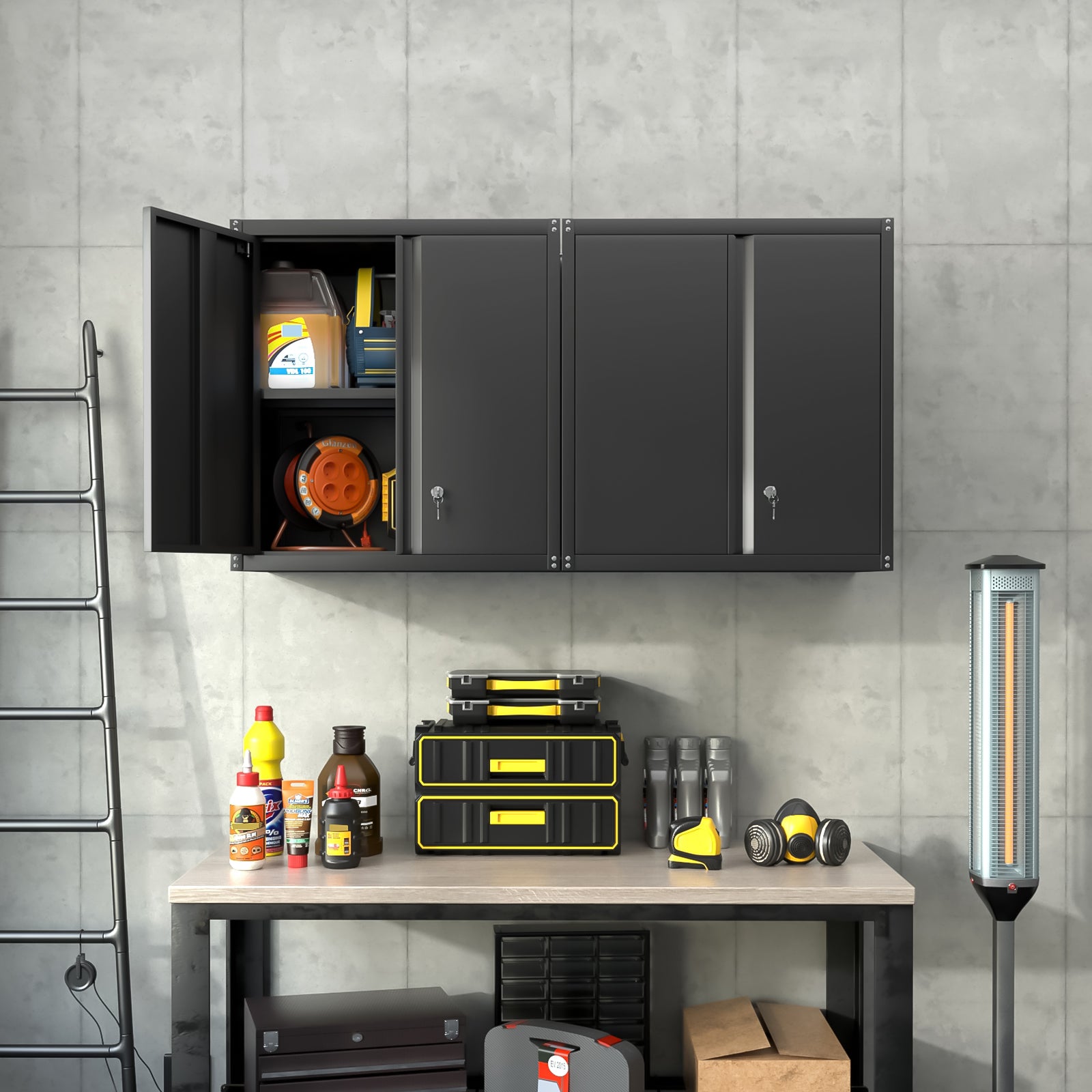 Metal Storage Cabinet 2-Door Adjustable Shelves - Steel
