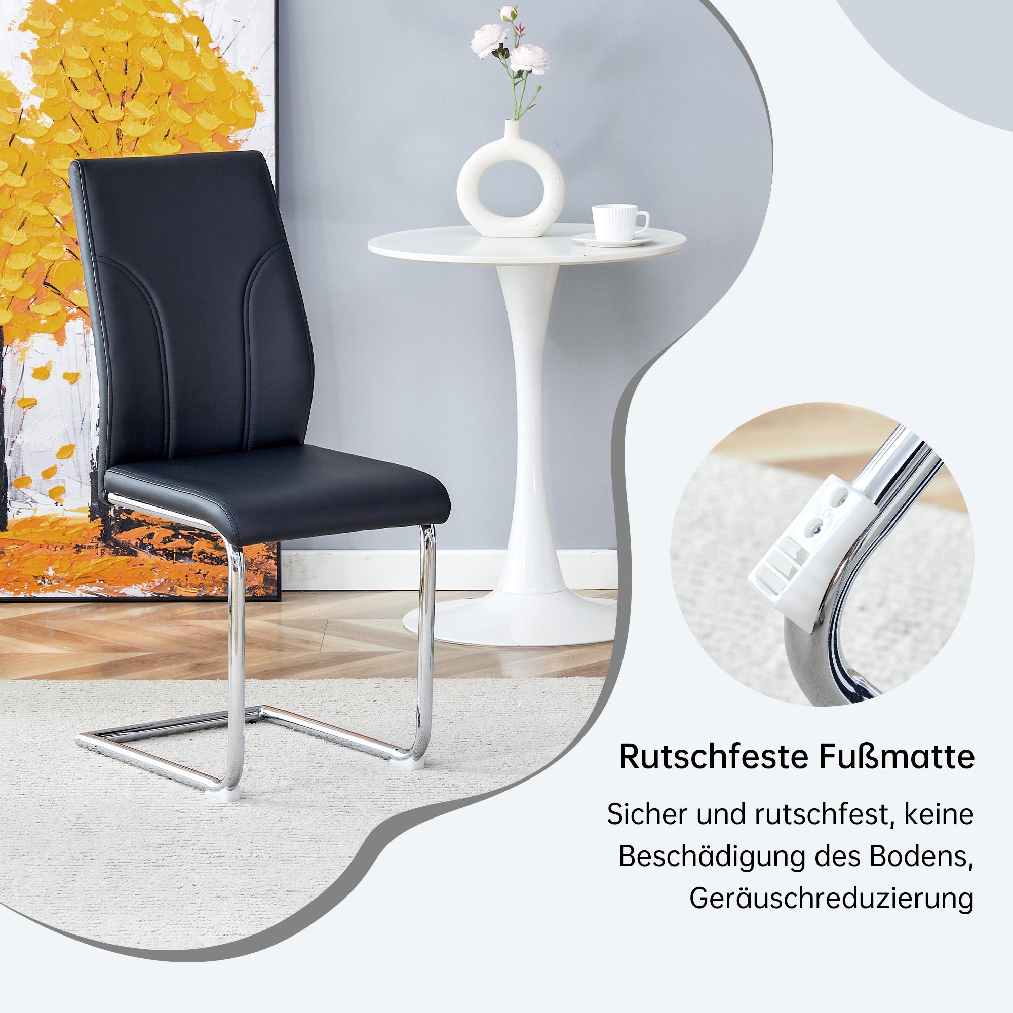 Dining Chairs, Set of 2, Silver Metal Legs, Black PU