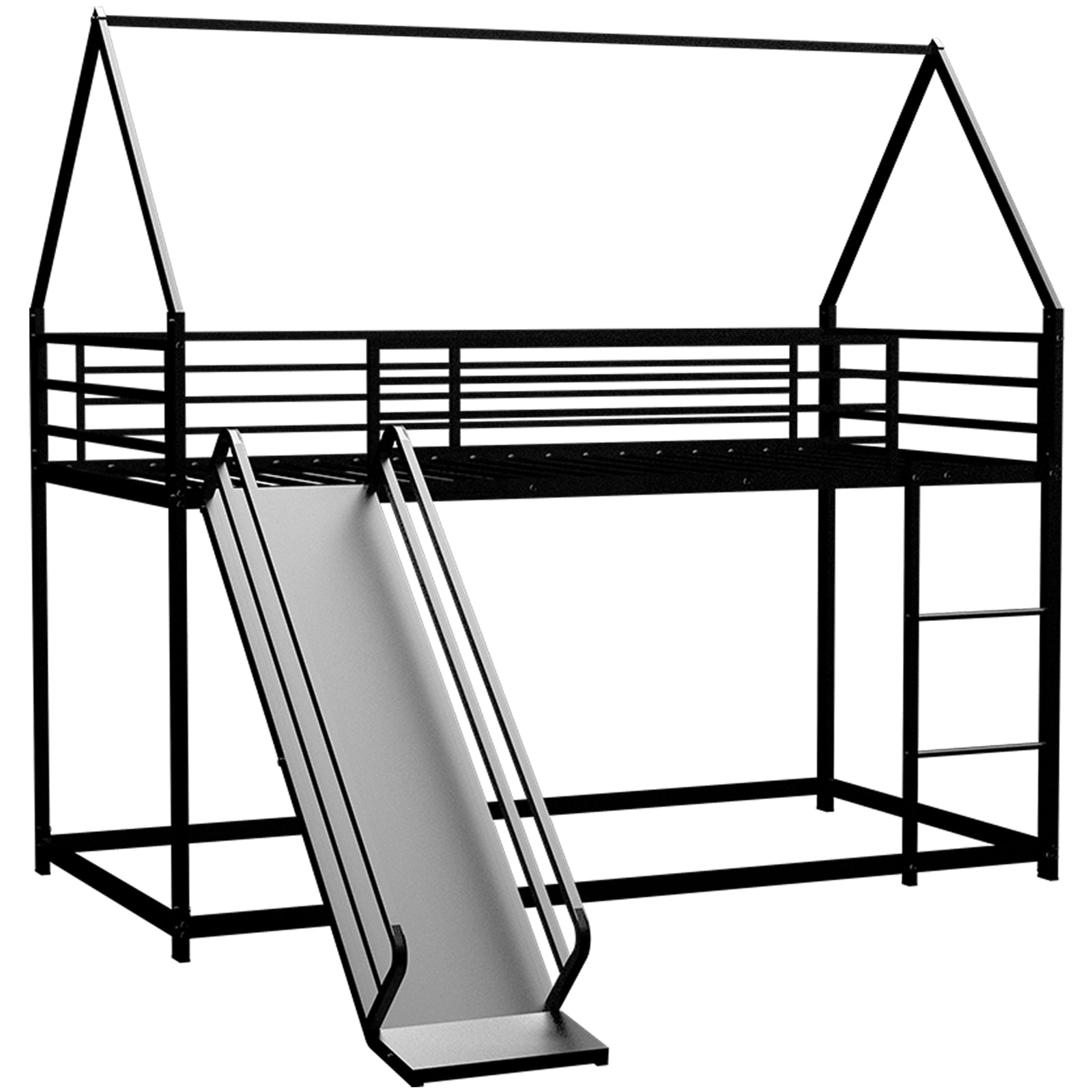 Twin over Twin Bunk Bed with Slide, House Shaped, Metal