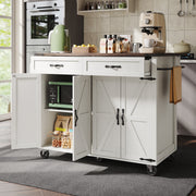 Kitchen Island Serving Trolley, Pull-Out Worktop Storage with 4 Doors and 2 Drawers, Wood Grain