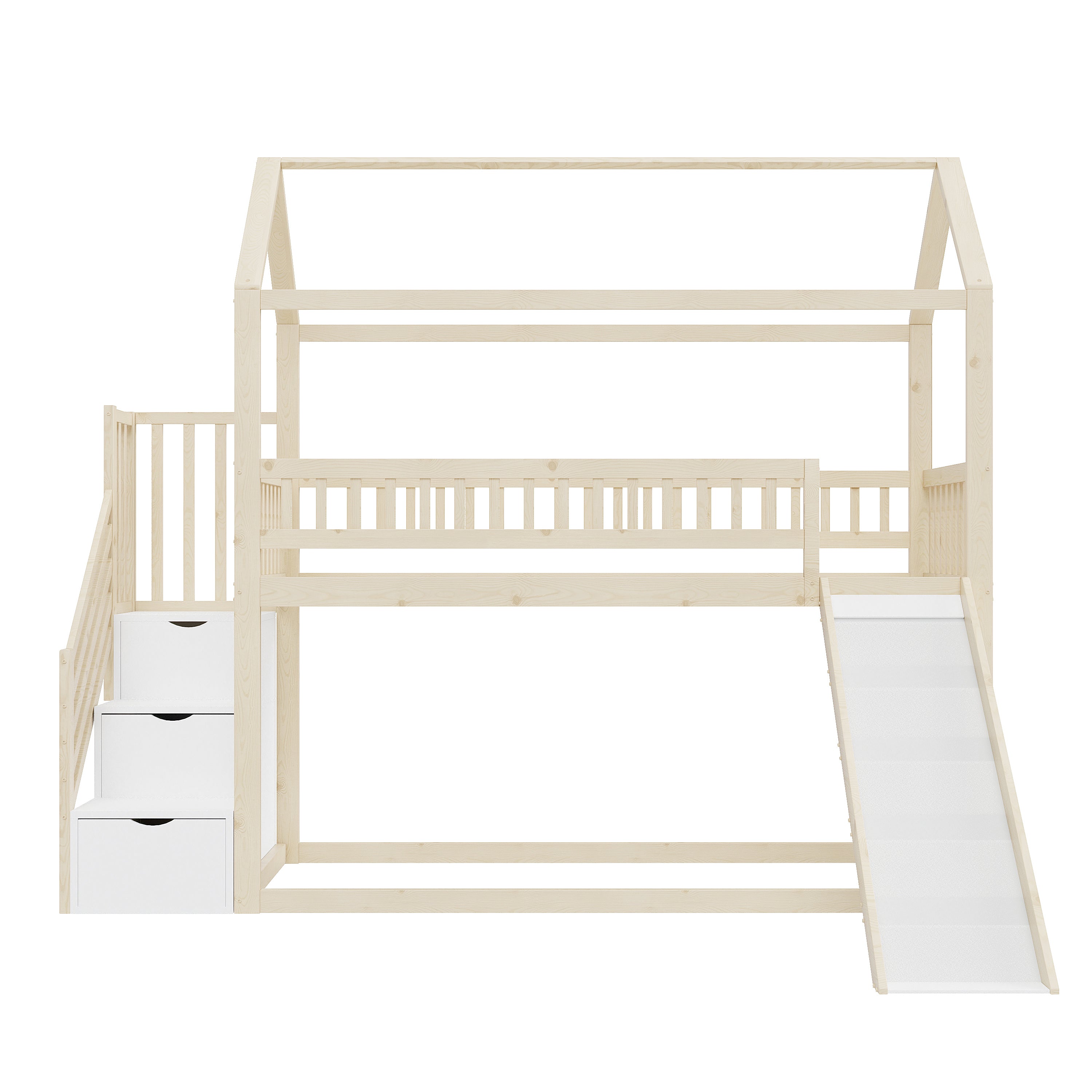 Children's Bunk Bed 90x200cm, Loft with Slide & Storage Ladder, Solid Wood