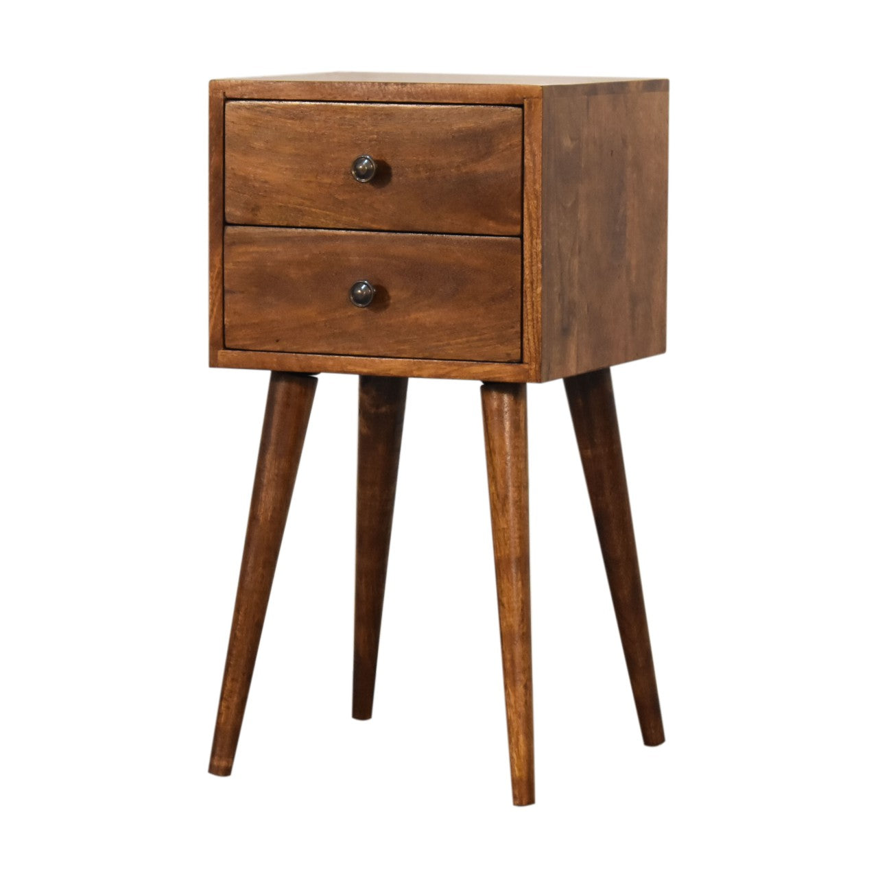Solid Wood Mini Chestnut Bedside, 2 Drawers, Dark Brown