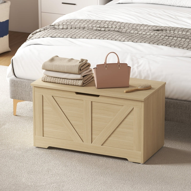 Home Storage Box 100L with Safety Hinges, Natural Wood Finish