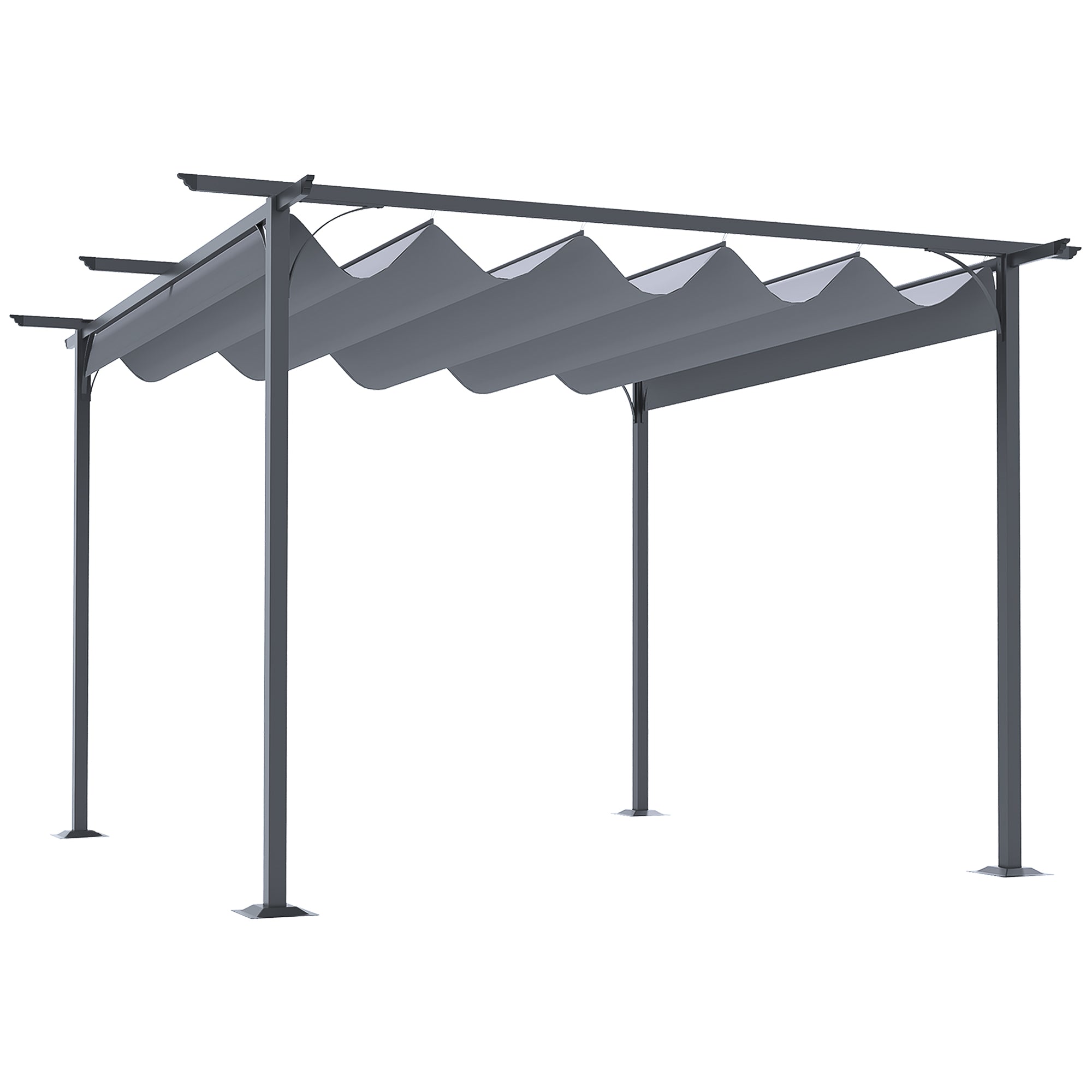 Metal Pergola Gazebo Awning 3.5M X 3.5M Retractable Canopy Sun Shade, Grey