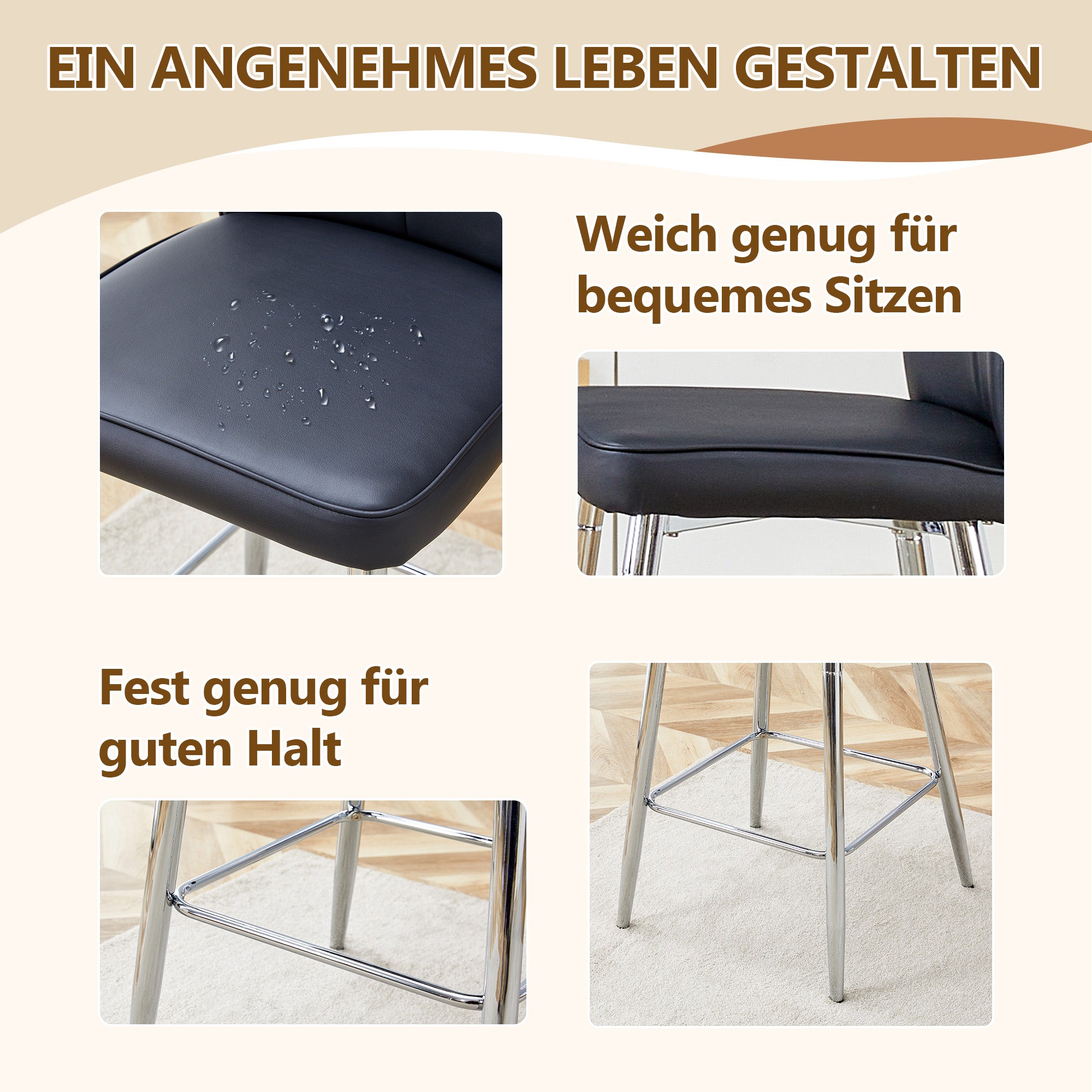 Bar Stool Two-Piece Set, 101cm High Ergonomic Backrest, Comfortable & Stylish, Black PU Material