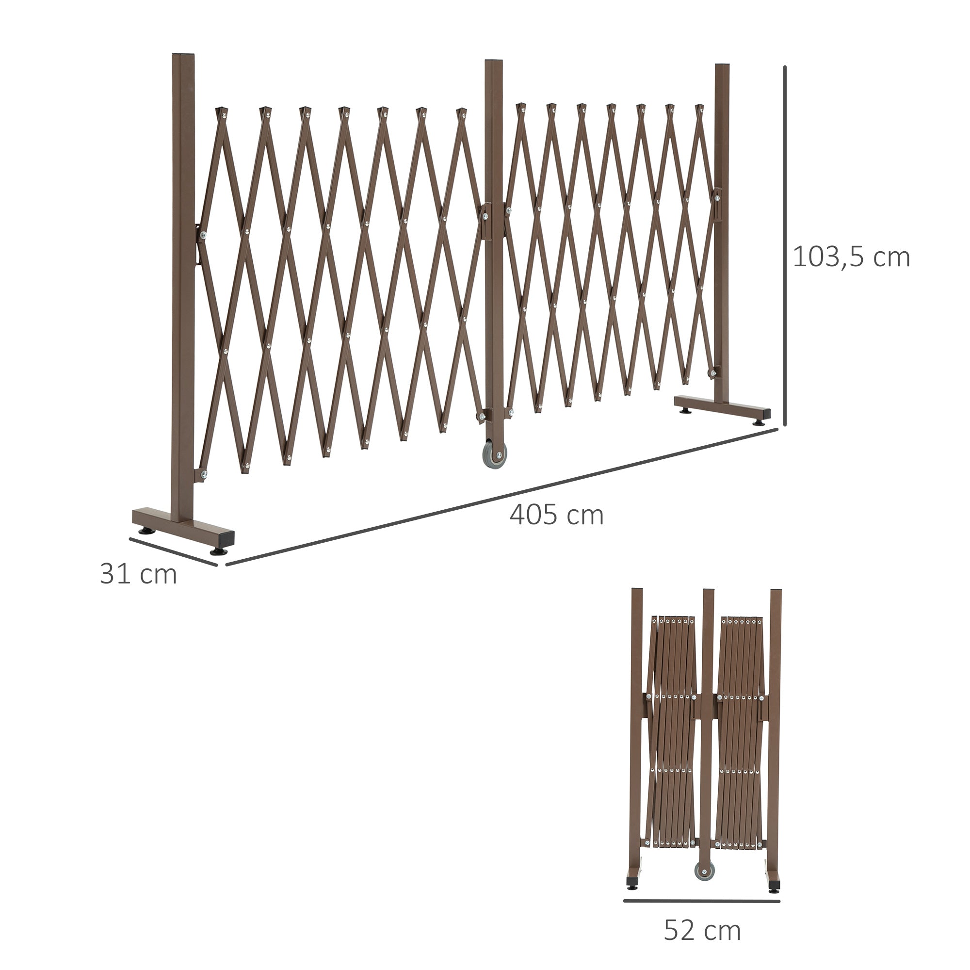Expanding Trellis Fence Freestanding Movable Foldable Garden Screen Panel 405cm x 103.5cm, Dark Brown Aluminium