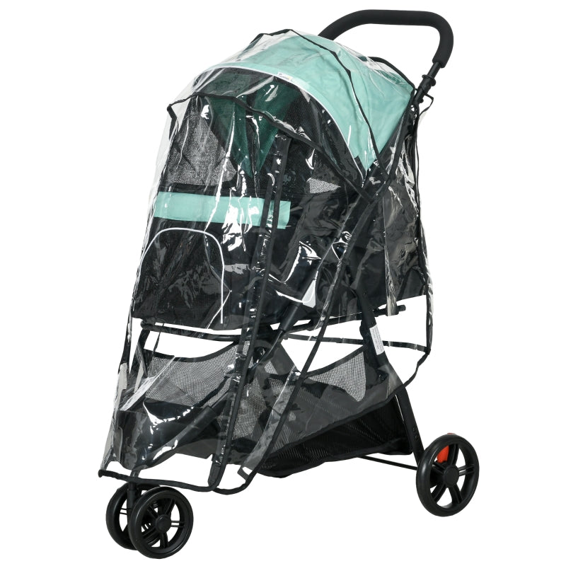 Pet Stroller, Foldable with Rain Cover & 2 Cup Holders, Blue + Green