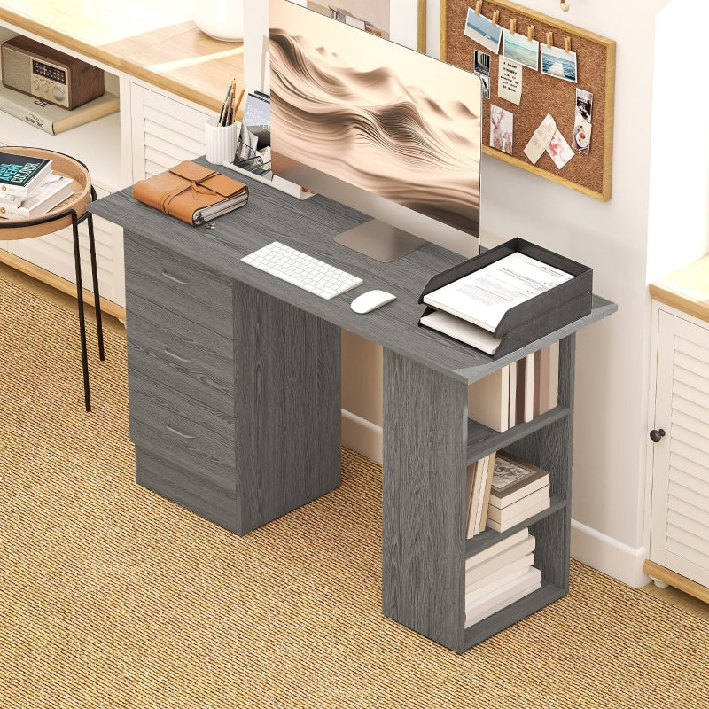 Computer Desk with 3 Shelves and Drawers for Home Office, Grey