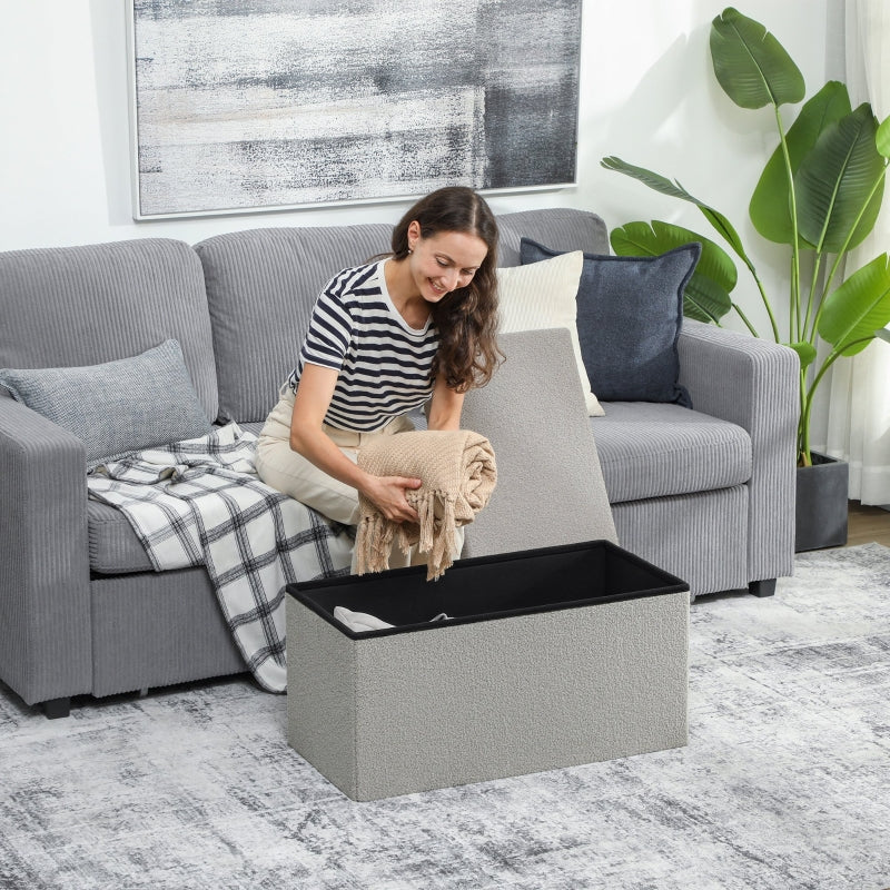 Storage Ottoman Bench with Storage Space and Lid, Light Grey