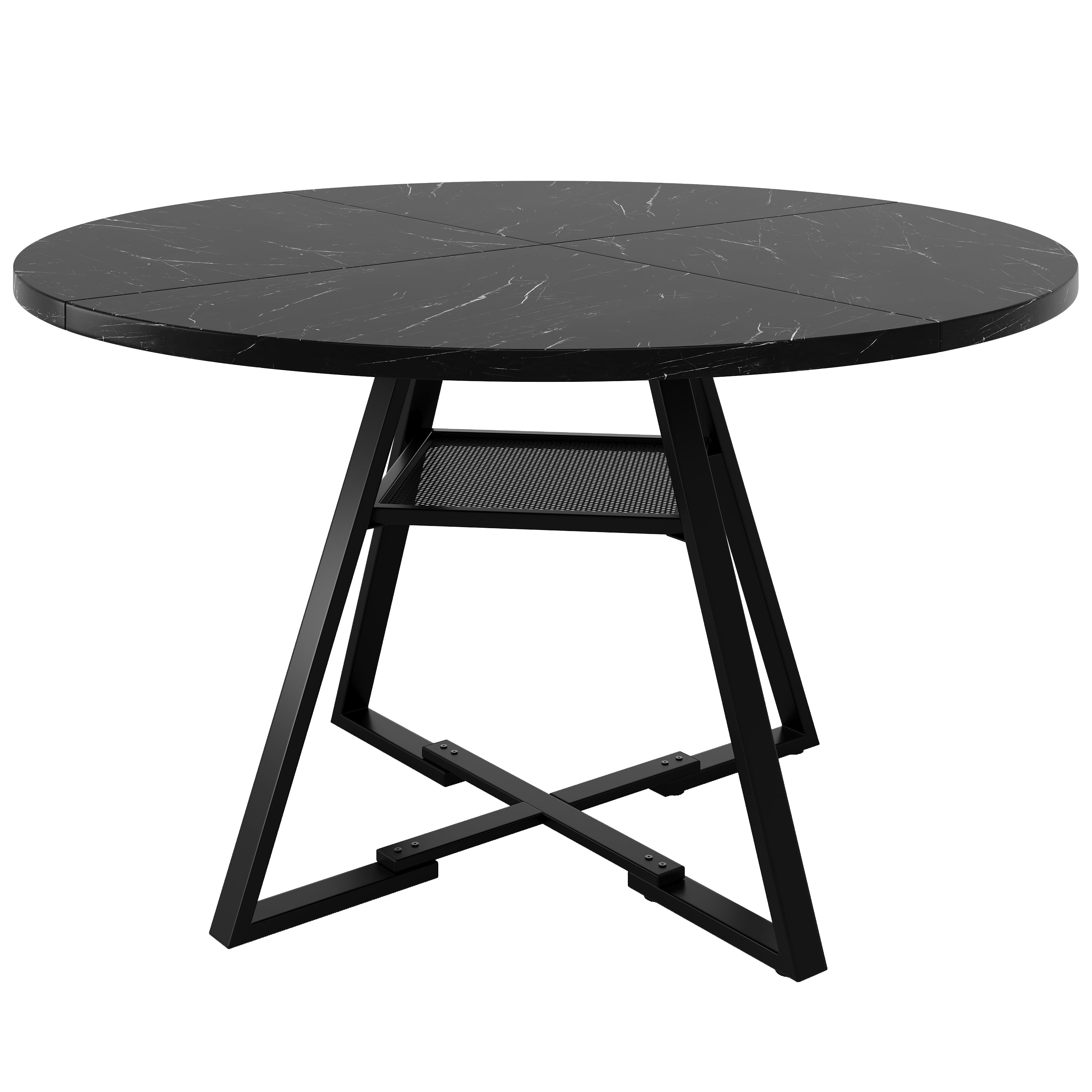 Round Dining Table Metal Legs Marble Look - Black/White