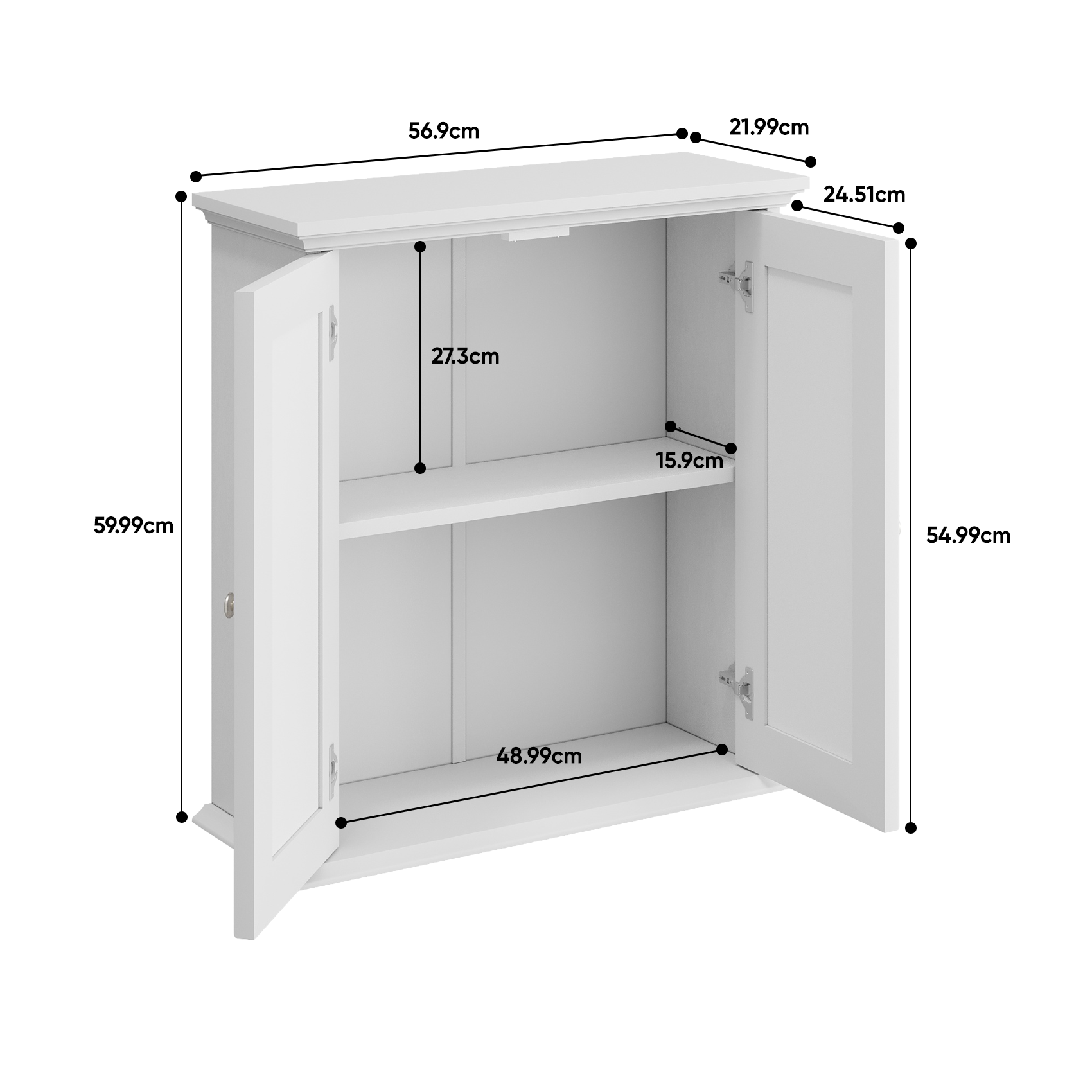 Bathroom Cabinet, Wall-Mounted with Basket Doors & Adjustable Shelves, White