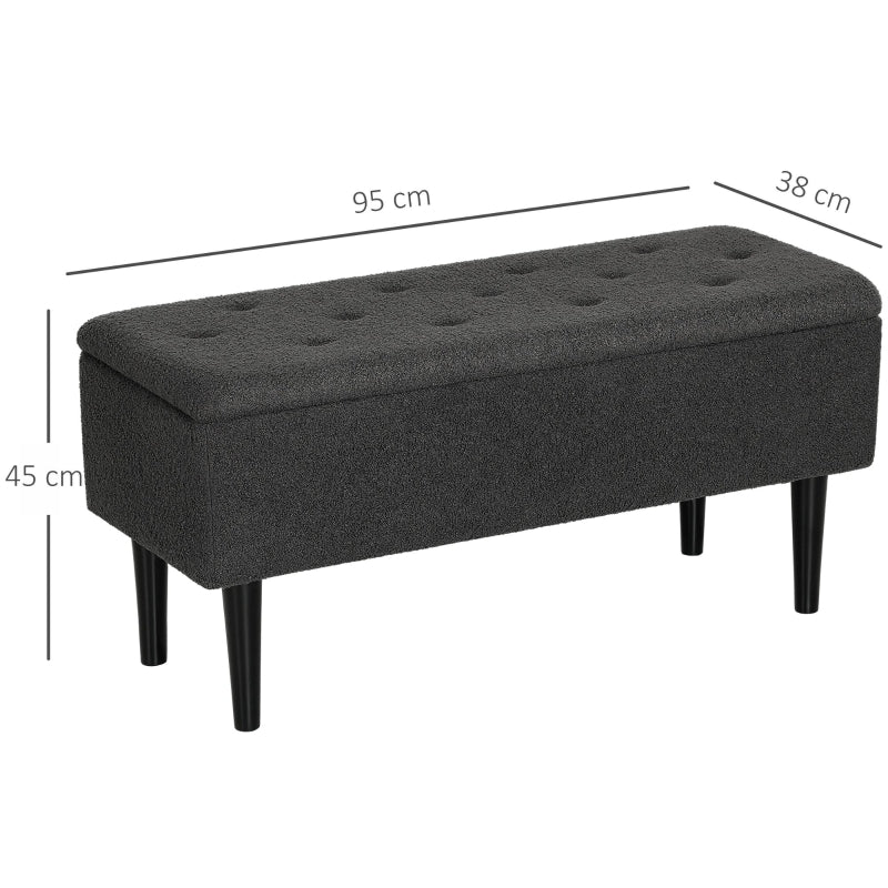 Storage Ottoman 47L Teddy Fleece Dark Grey