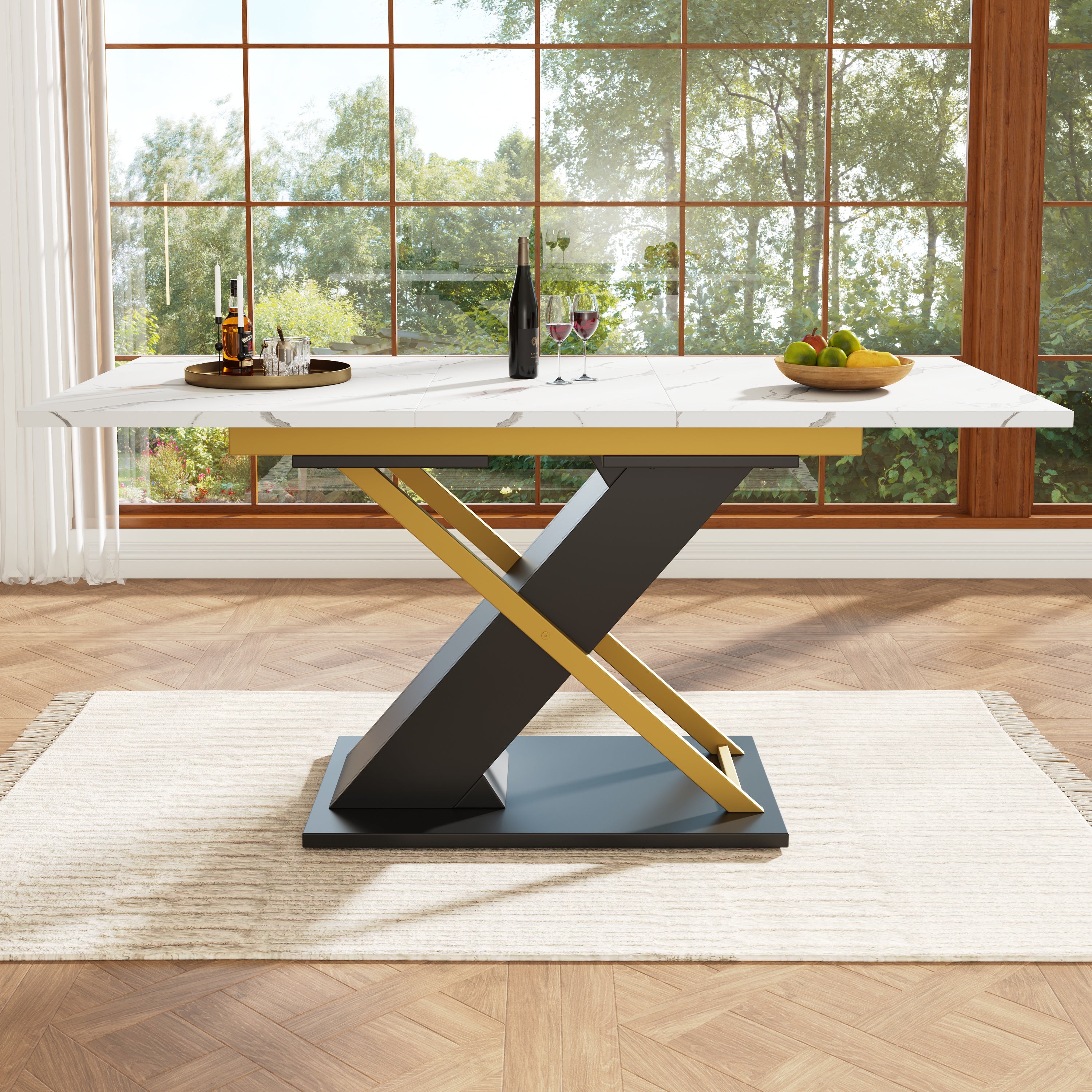 Extendable Dining Table 120-160cm Cross Legs, Golden