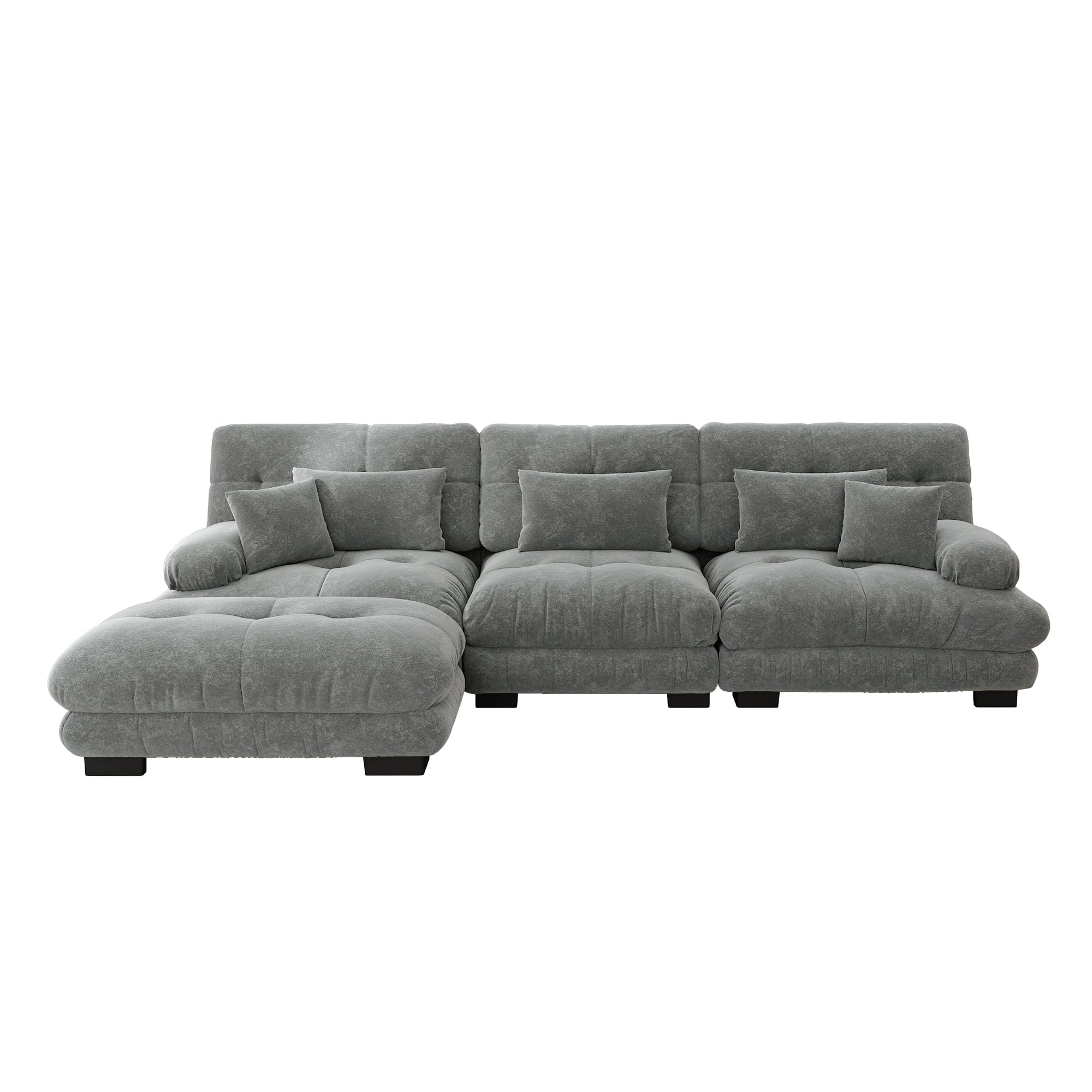 Luxury Modular Corner Sofa - Oversized L-shaped Cloud Couch with Ottoman, Chenille Grey