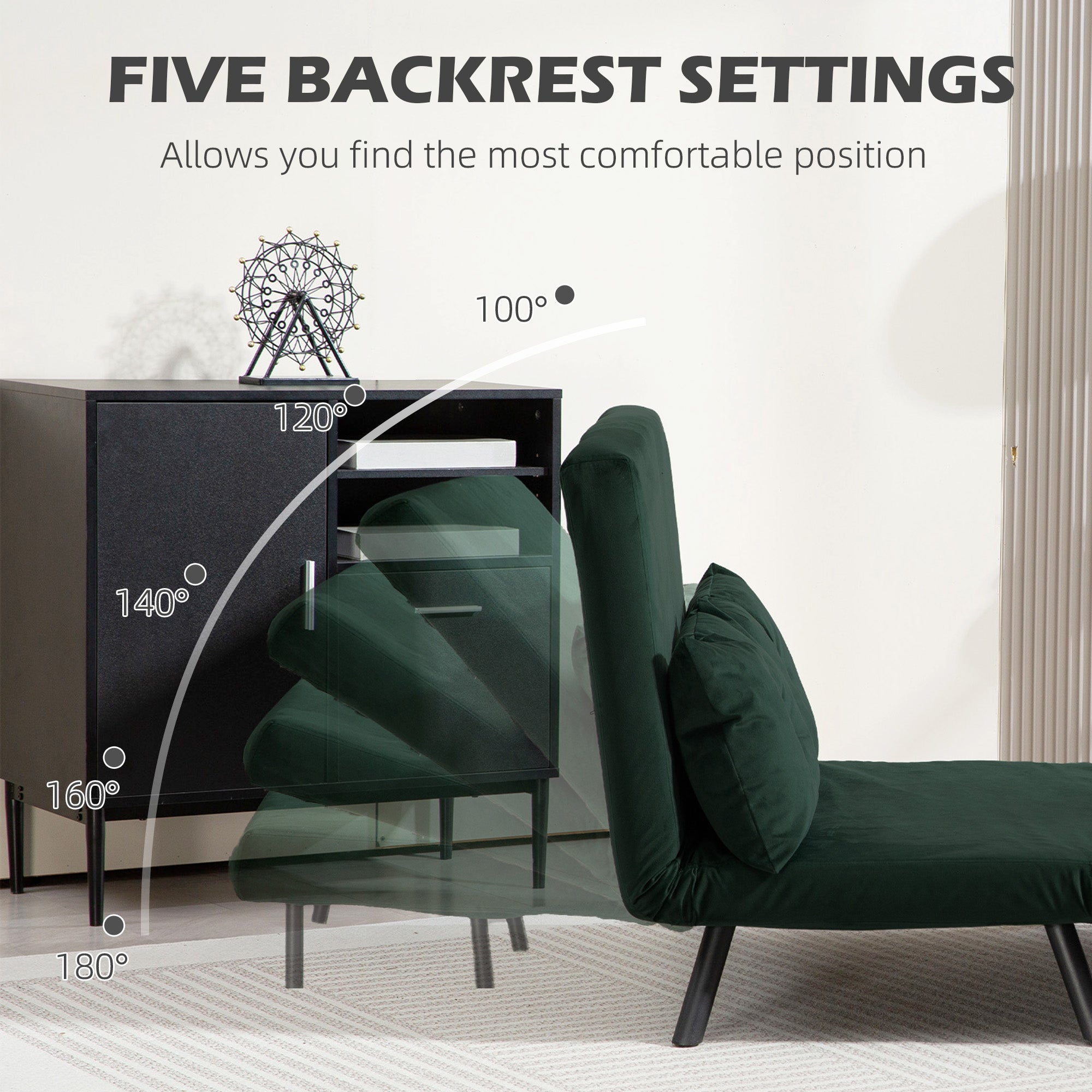 Double Sofa Bed 4-in-1 Convertible with Pillows Velvet-Feel Green