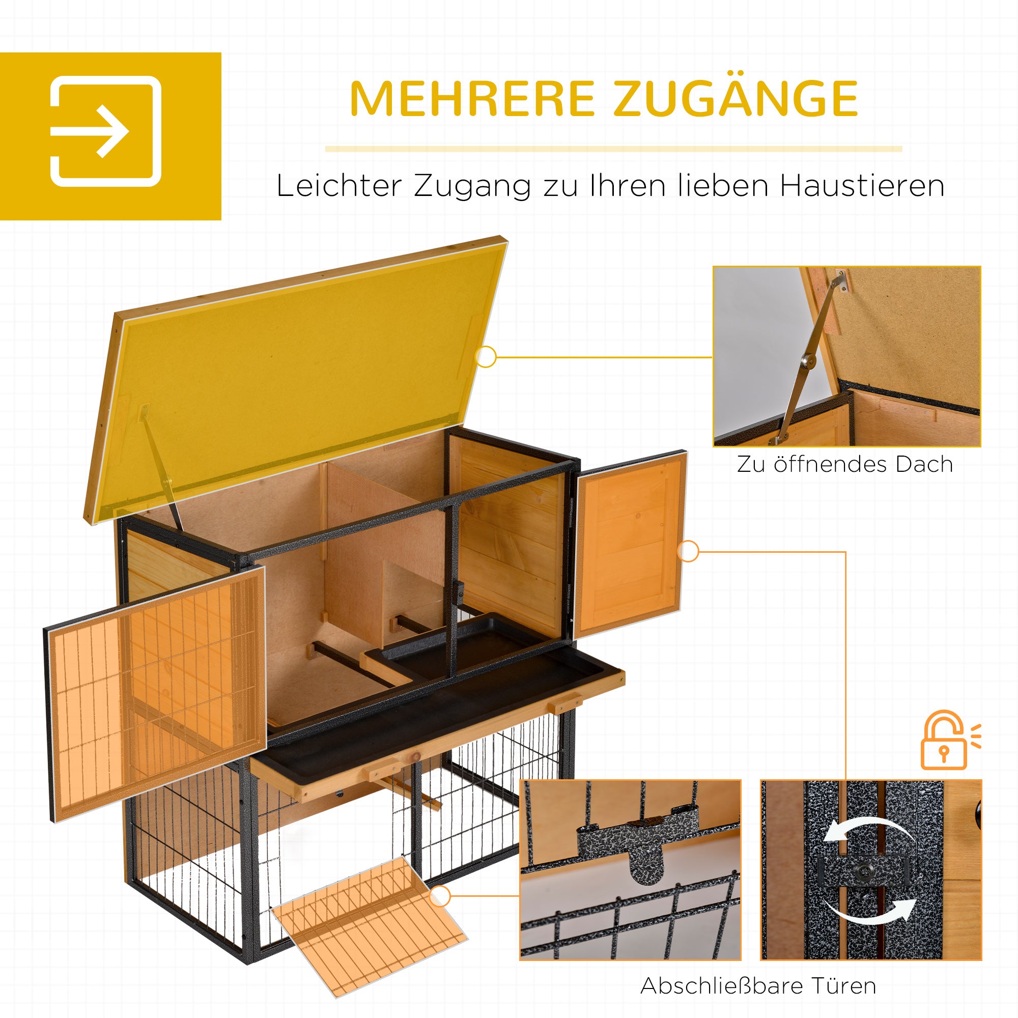 Small Animal Hutch Elevated Pet Cage, Lockable Door 89.5x45x81 cm, Wood/Metal Light Yellow