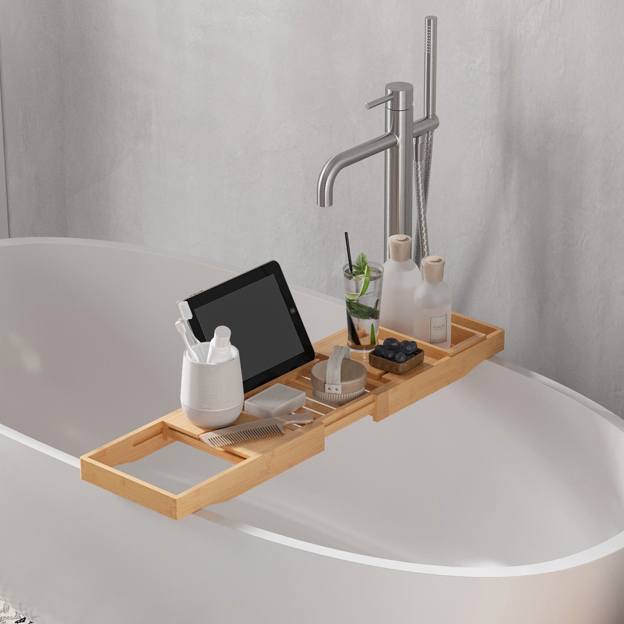 Bamboo Bathtub Caddy, Adjustable, Natural Material