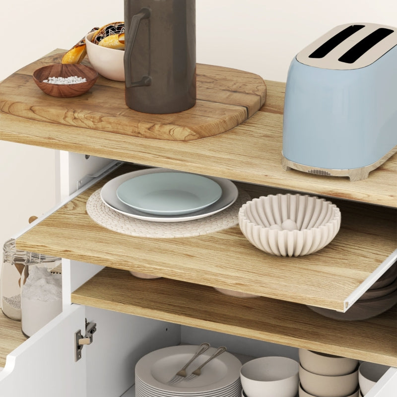 Rolling Kitchen Cart, Storage Cabinet Adjustable Shelves, White