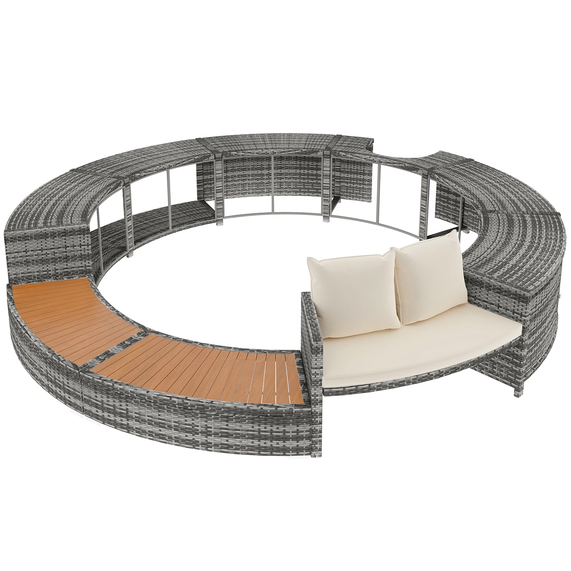 Garden Lounge Set with Round Couch, Adjustable Feet, Cushions