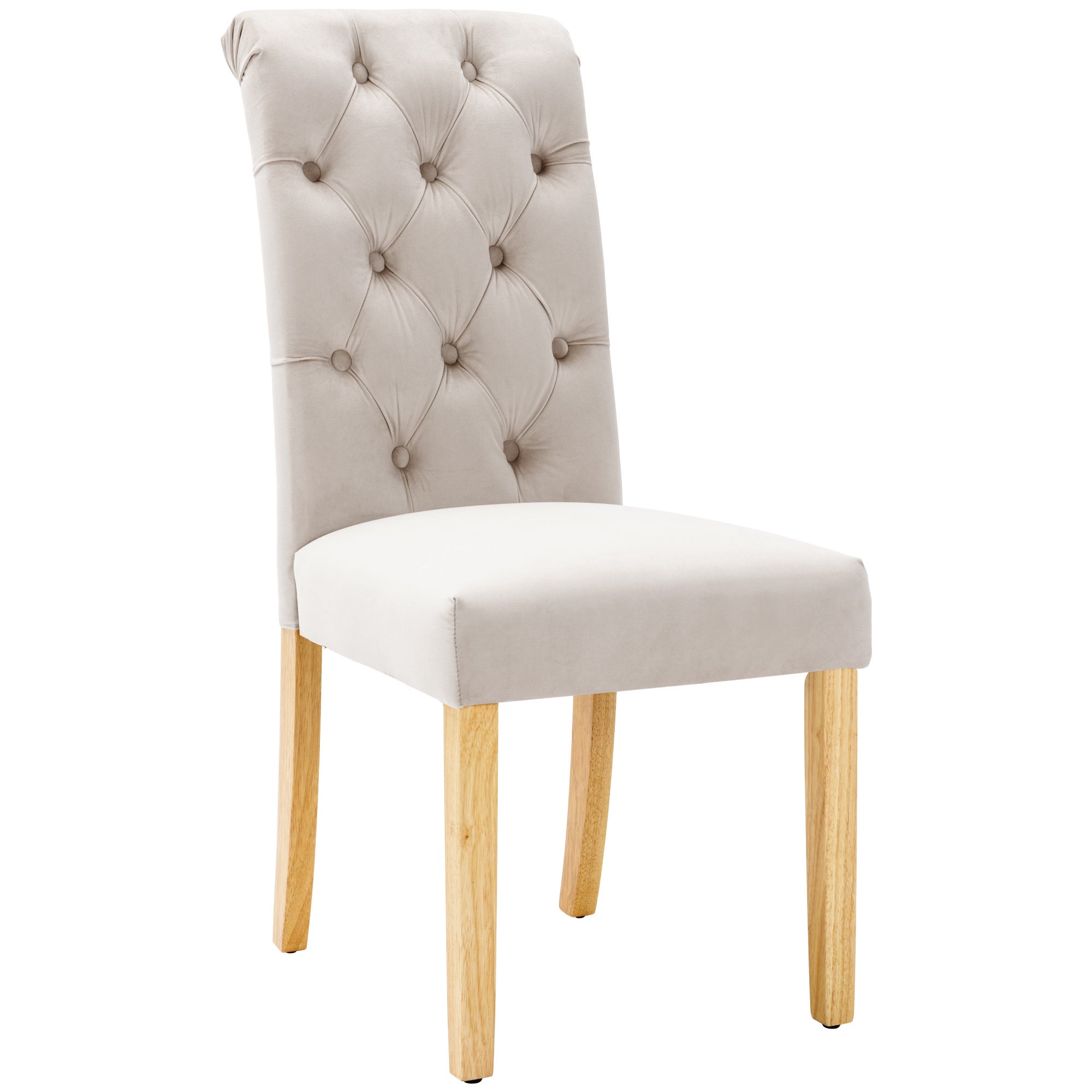 Velvet Dining Chairs Set of 6 with Oak Legs and Chrome Knockers, Beige
