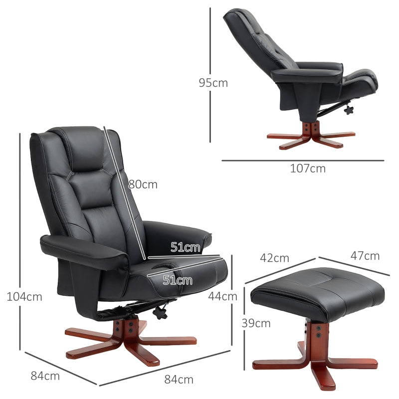 Faux Leather Manual Recliner and Footstool Set - Black
