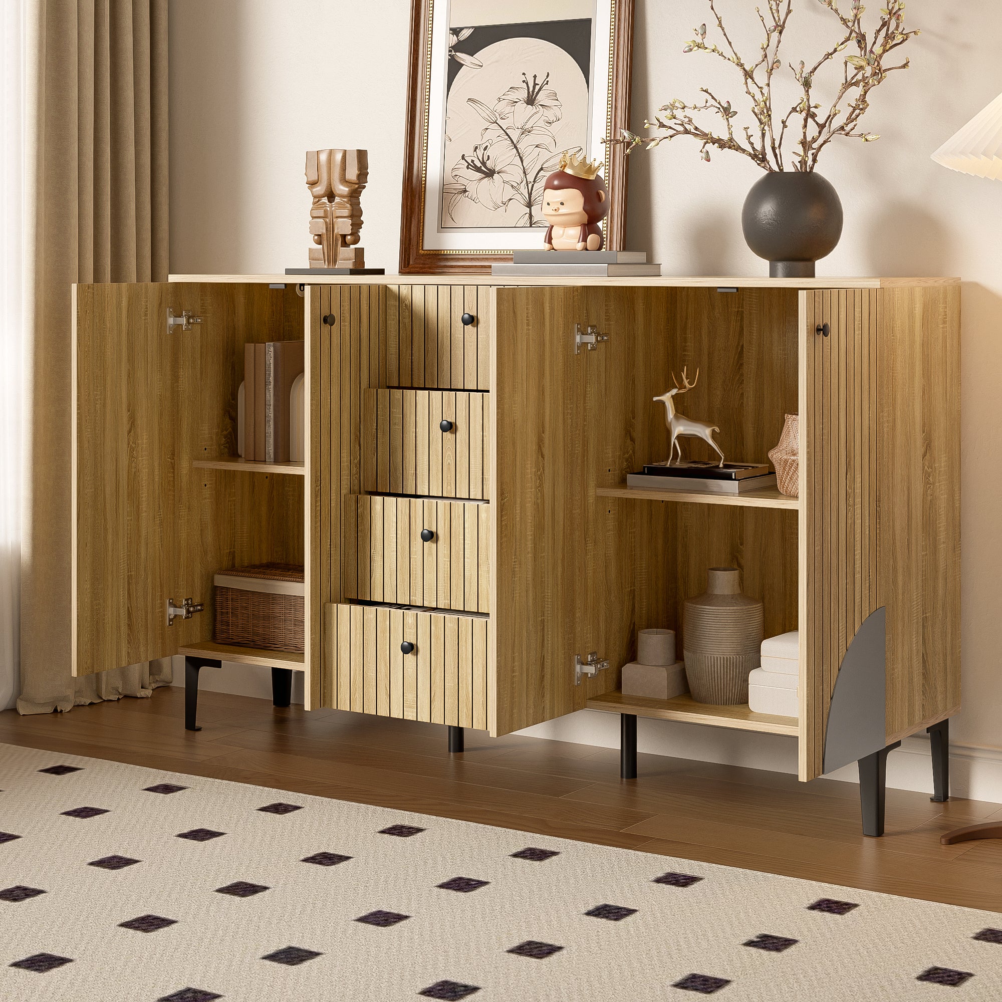 Storage Cabinet 4 Doors 4 Drawers 160x36x94cm - Modern Wood