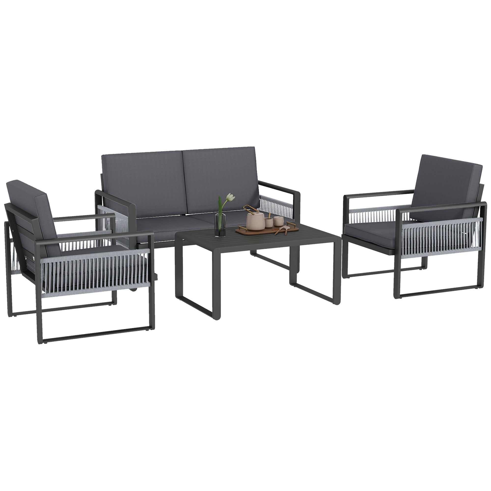 Four-Piece Garden Dining Set, Cushioned, Aluminium