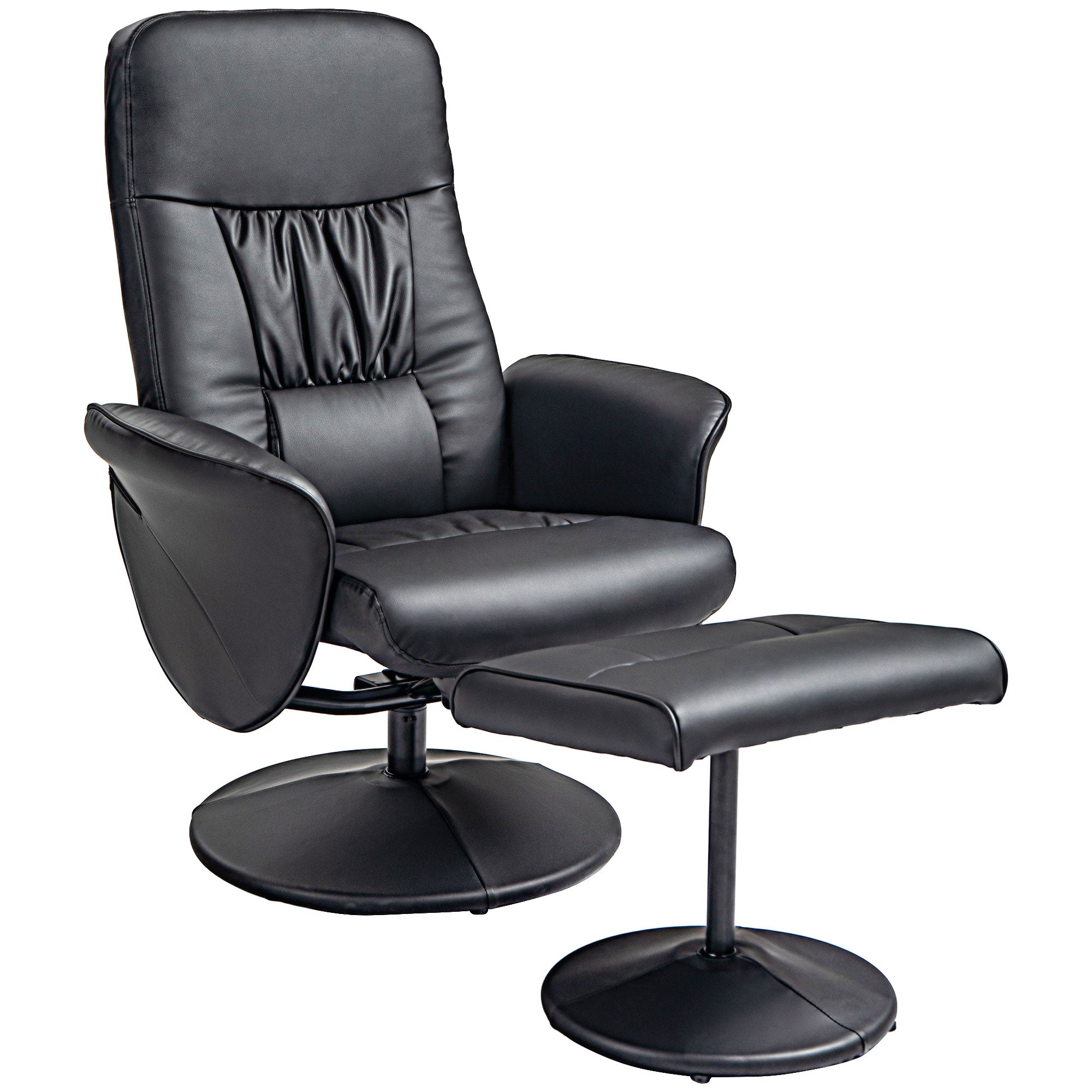 Recliner Chair with Footstool, Swivel Upholstered TV Chair, Faux Leather, Black