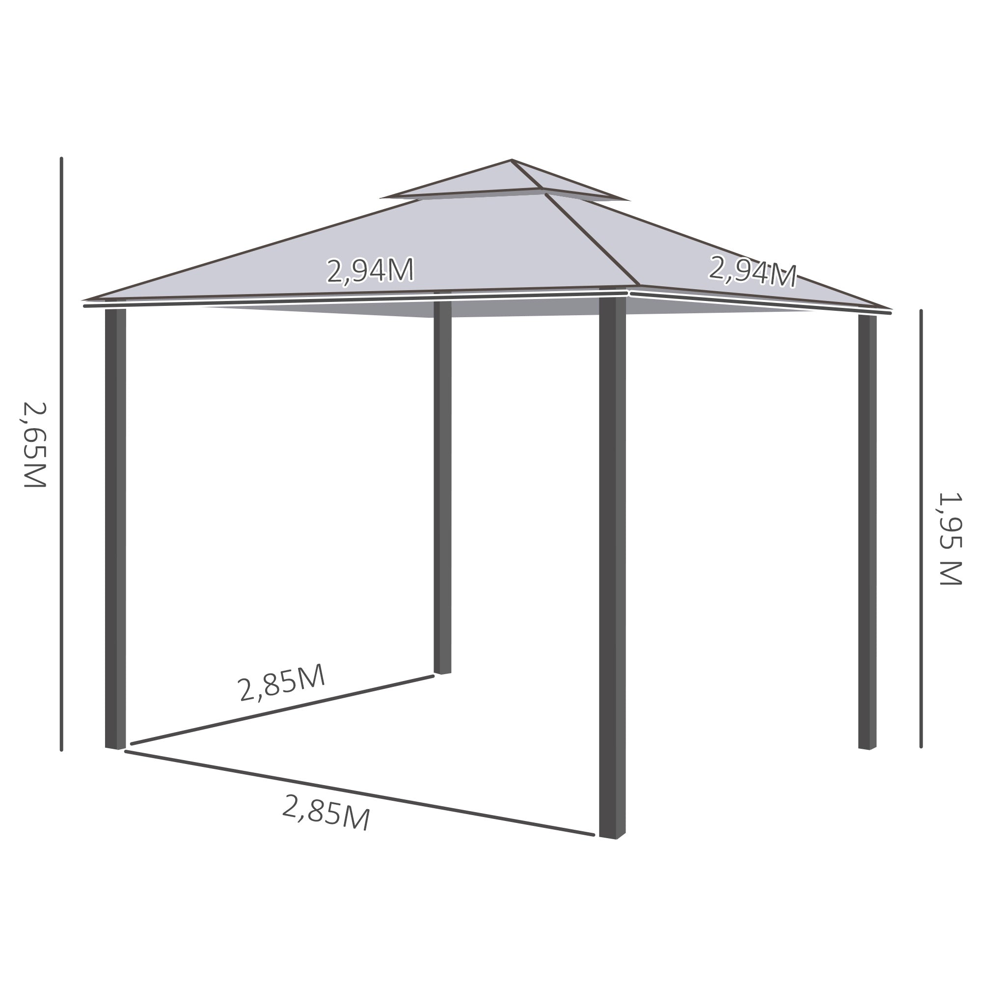 Metal Gazebo 3 x 3 m Double Roof Outdoor Canopy with Mesh Sidewalls, Grey