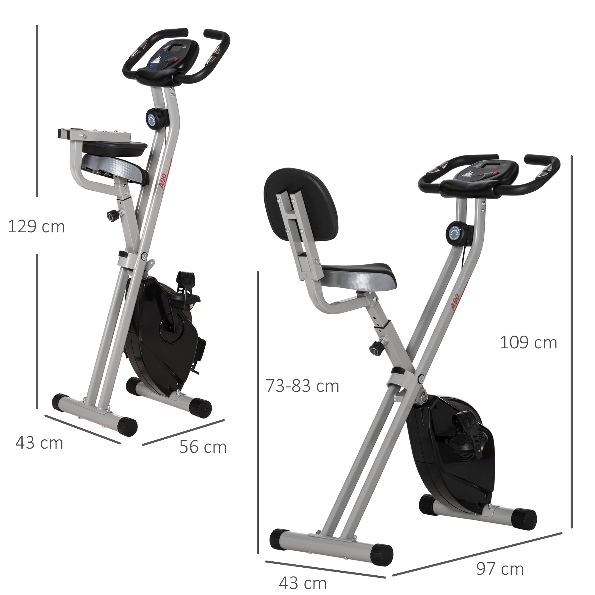 F-Bike Exercise Bike, 8-Level Magnetic Resistance, Height Adjustable, Steel, Black-Gray