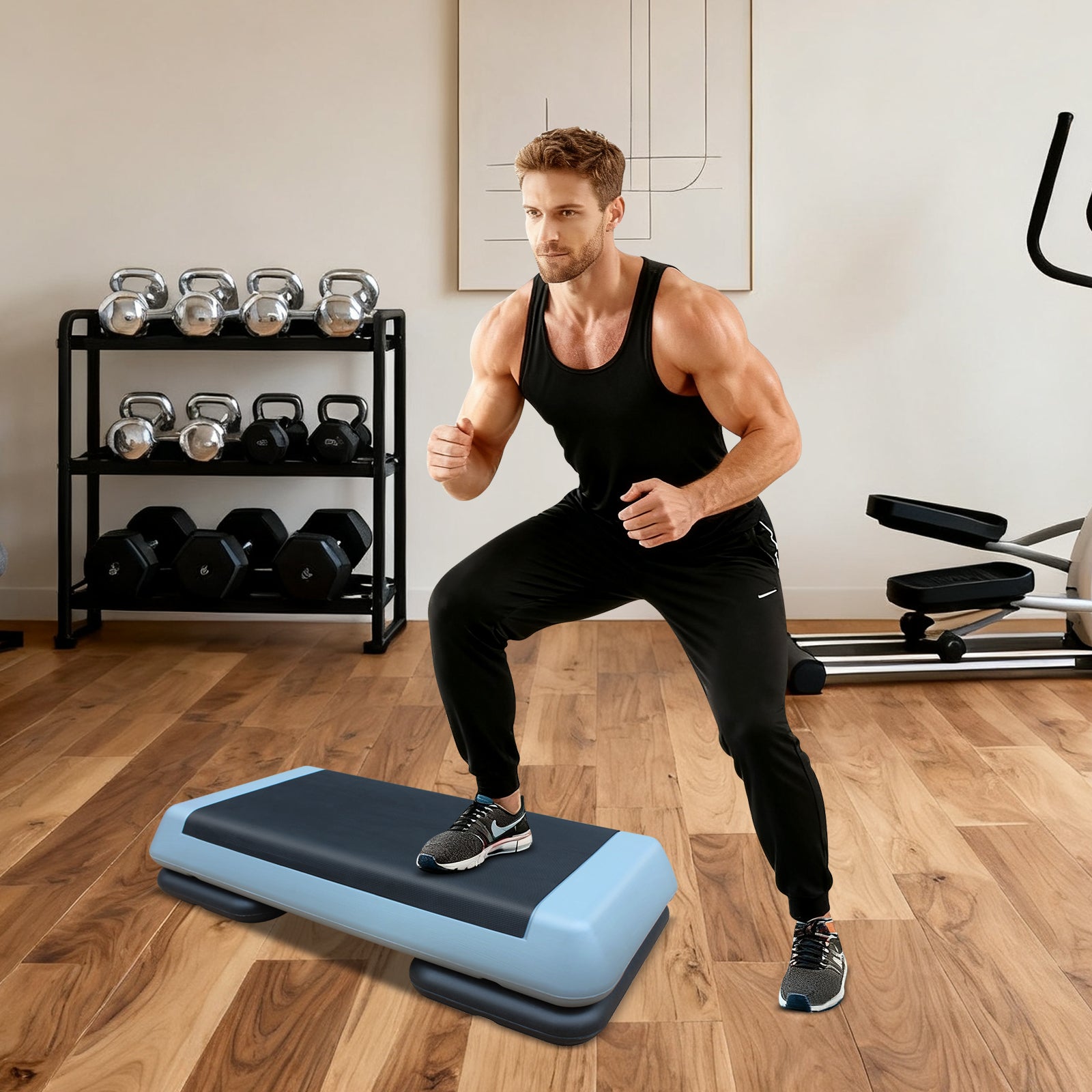 Aerobic Stepper, 76cm/28.5" Adjustable with 2 Risers, Gray Black