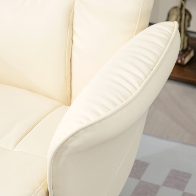 Swivel Recliner Chair with Footstool, High Back PU Leather, Cream White