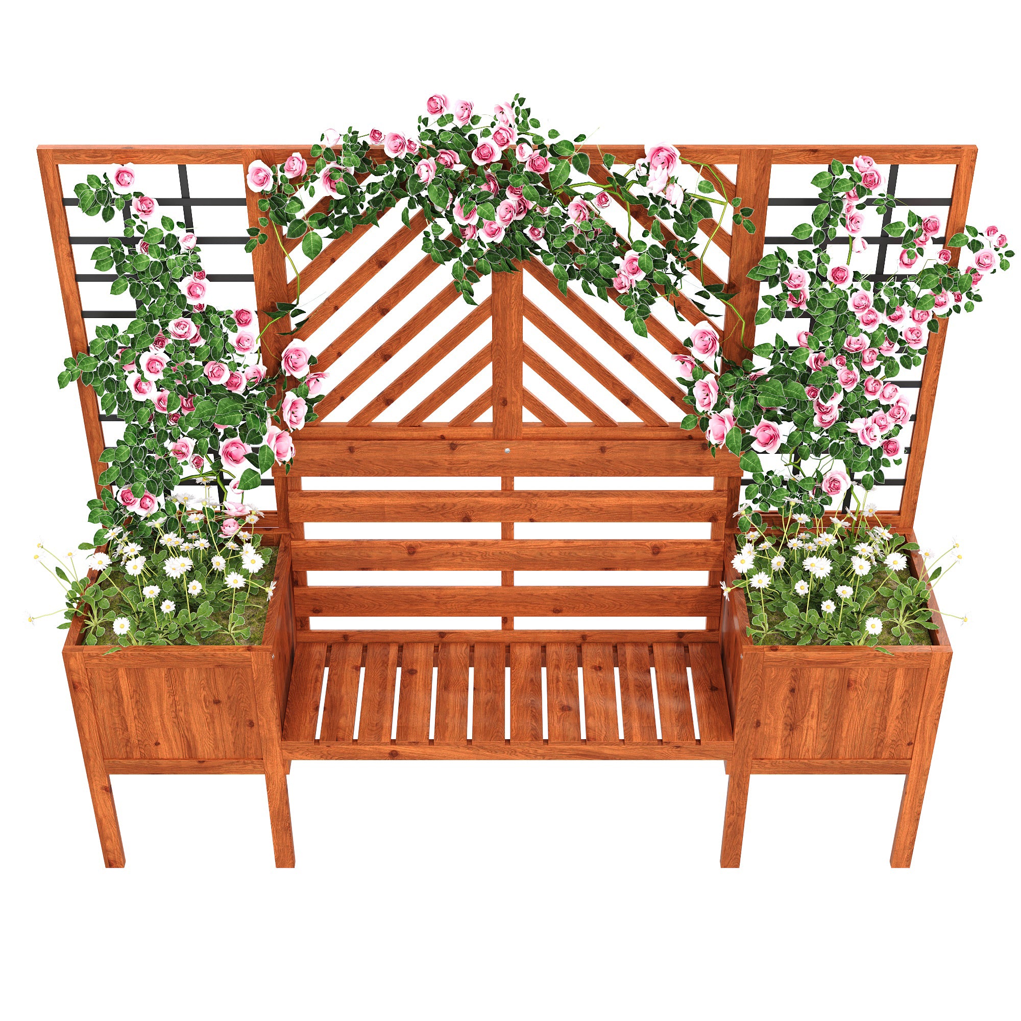 Plant pot, planter with trellis, flower box, brown solid fir wood