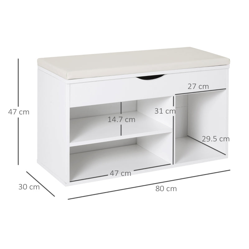 Wooden Shoe Cabinet Bench Hidden Storage Padded Seat Organiser Rack, White