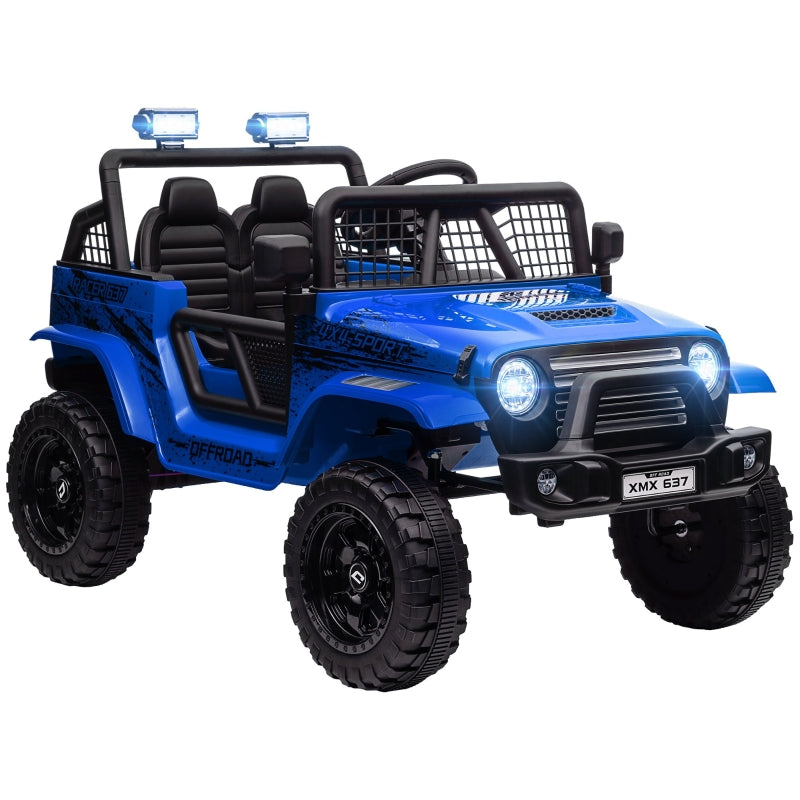 AIYAPLAY Kids Electric Car with Soft Suspension, Remote Control, LED Lights, Horn, 12V Motors, Plastic and Metal, Blue