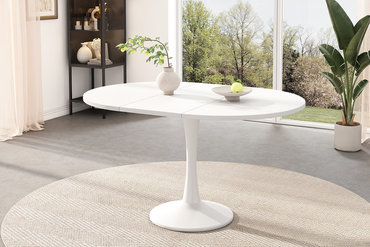Extendable Dining Table Oval 100/140x100cm Modern Simple - White