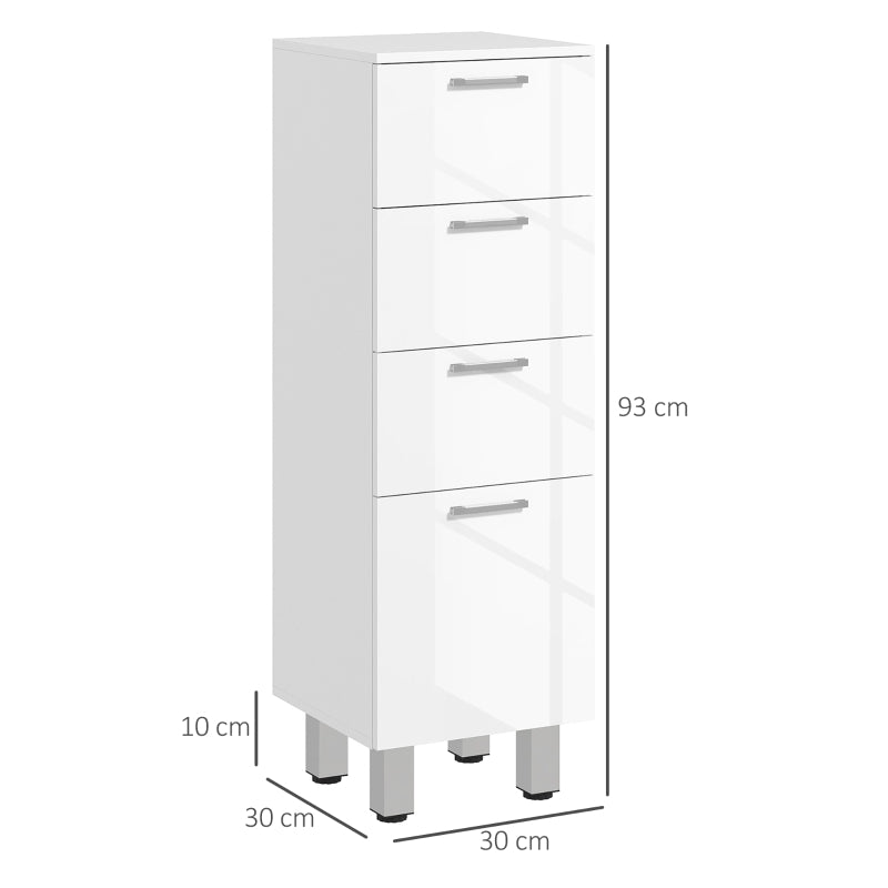 Narrow Bathroom Cabinet Adjustable Shelf 3 Drawers, White