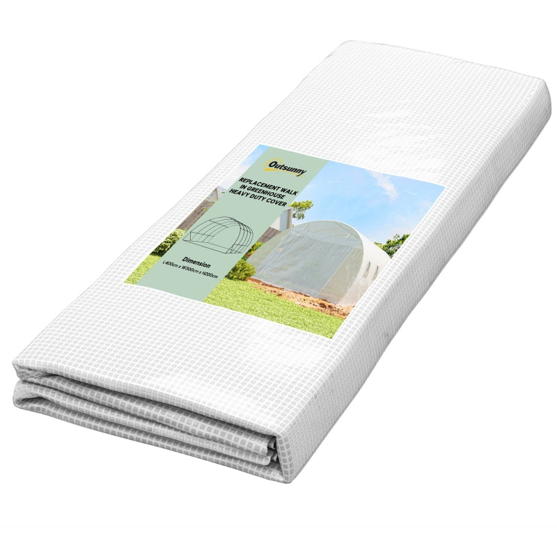 4 x 3 x 2m Polytunnel Greenhouse Replacement Cover Walk-in Roll-up Windows Door PE Cover, White